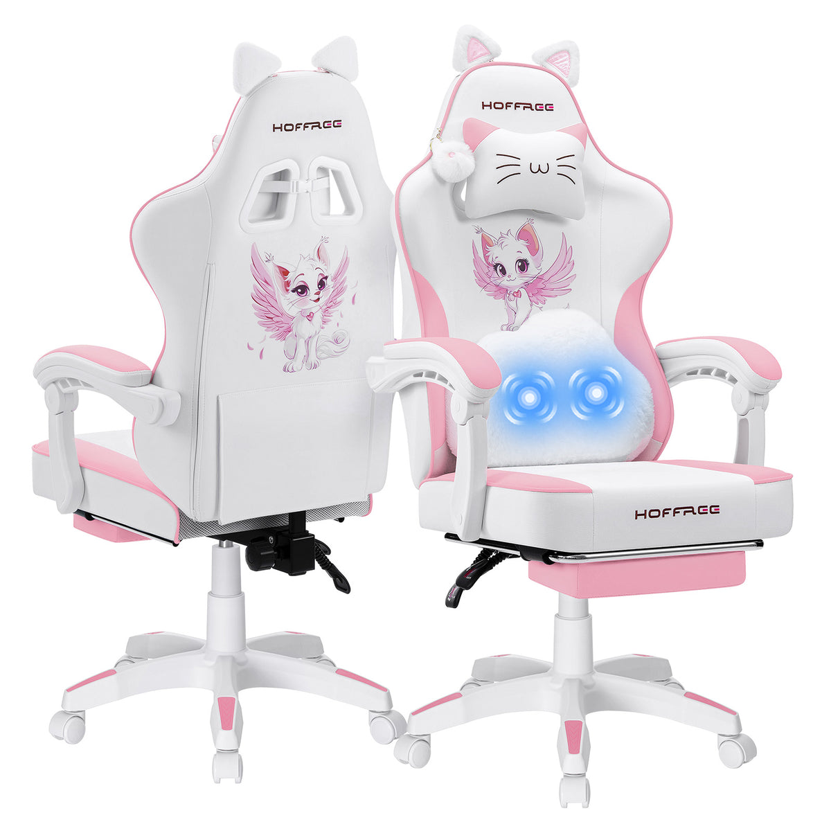 HOFFREE Pink LED Gaming Chair with Bluetooth Speakers