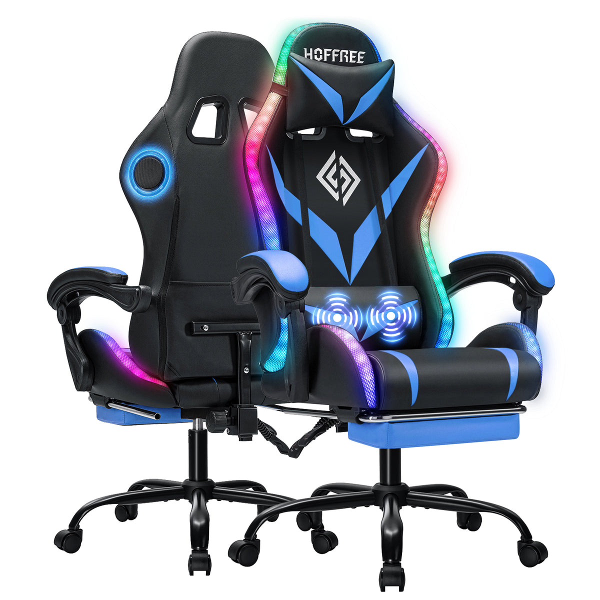 HOFFREE Victory-Style RGB Gaming Chair with Massage & Bluetooth